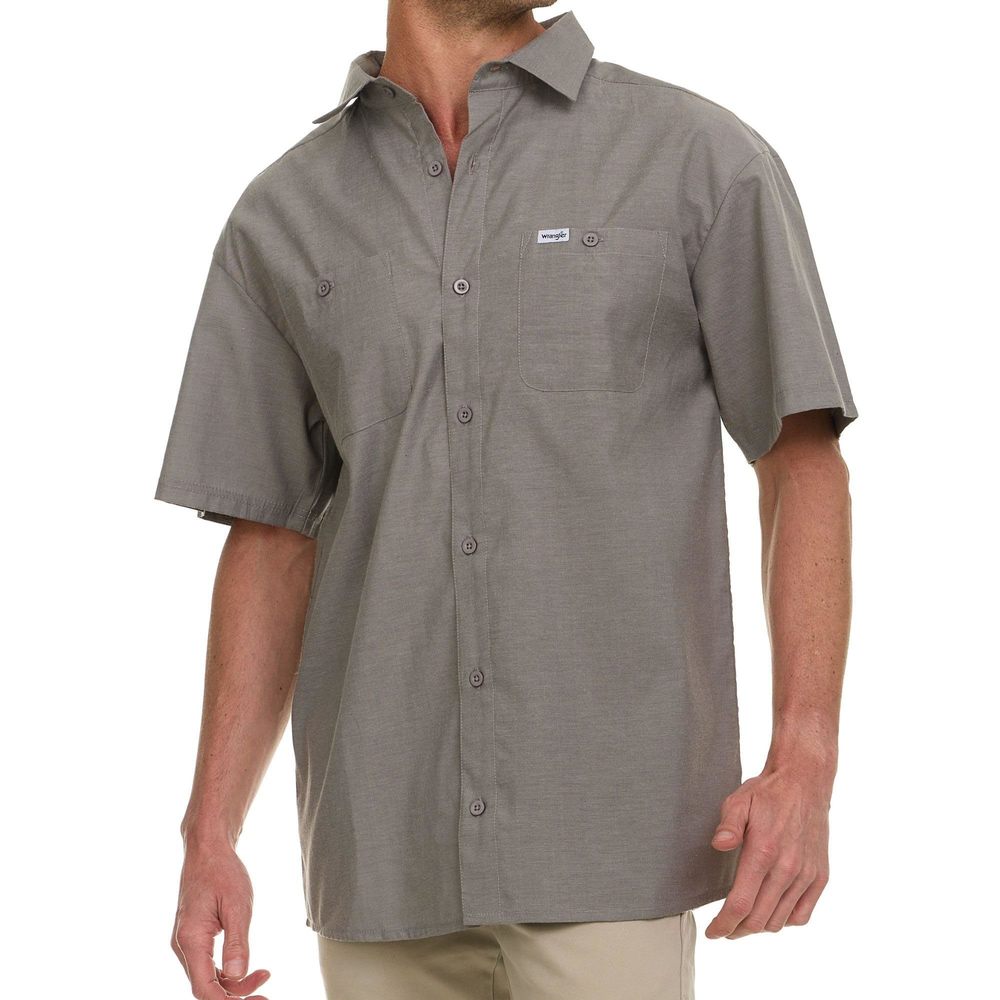 NEW Wrangler Button Up Shirts for Men Big and Tall - Chambray Woven Short Sleeve